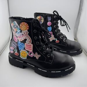 Steve Madden Black Combat Boots with Playful Design